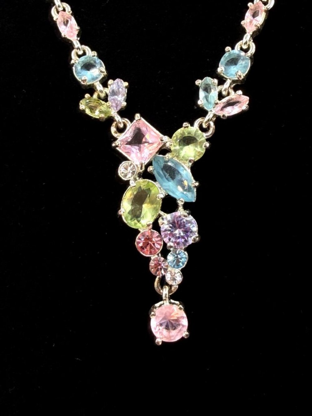 Napier Pastel Fruit Salad Rhinestone Cluster Necklace Soft Tutti Frutti Costume